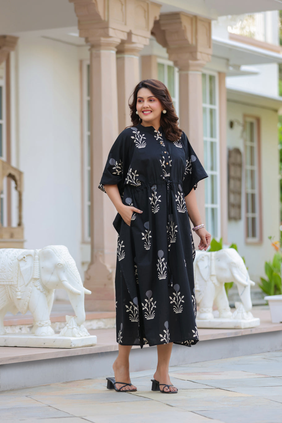 Moonlit Garden Cotton Kaftan ( One-Size )