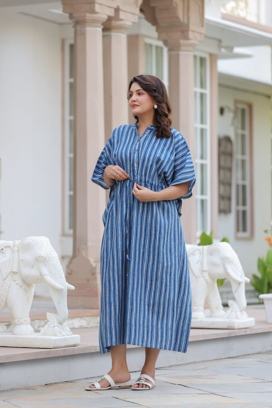 Indigo Stripes Cotton Kaftan ( One-Size )