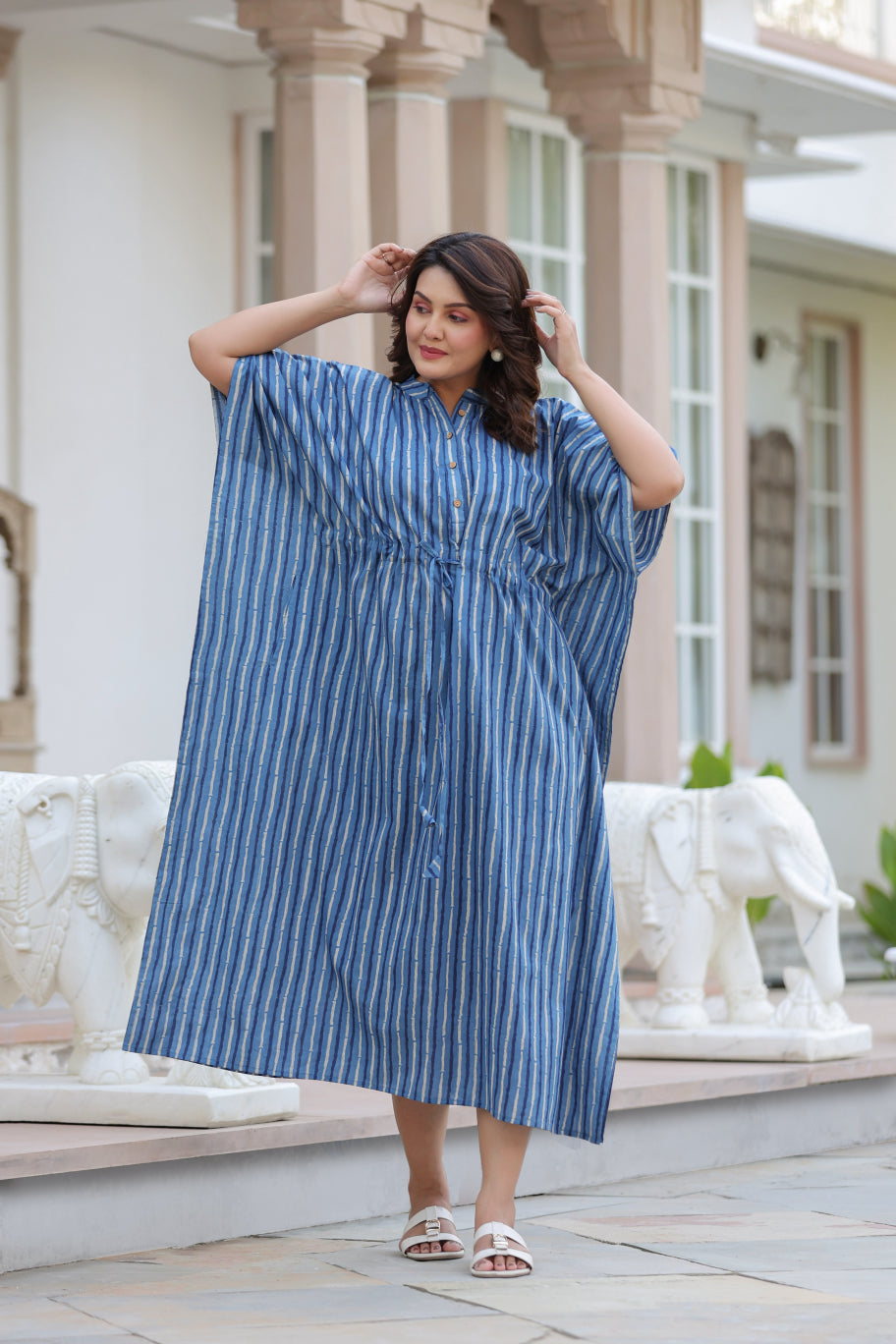 Indigo Stripes Cotton Kaftan ( One-Size )