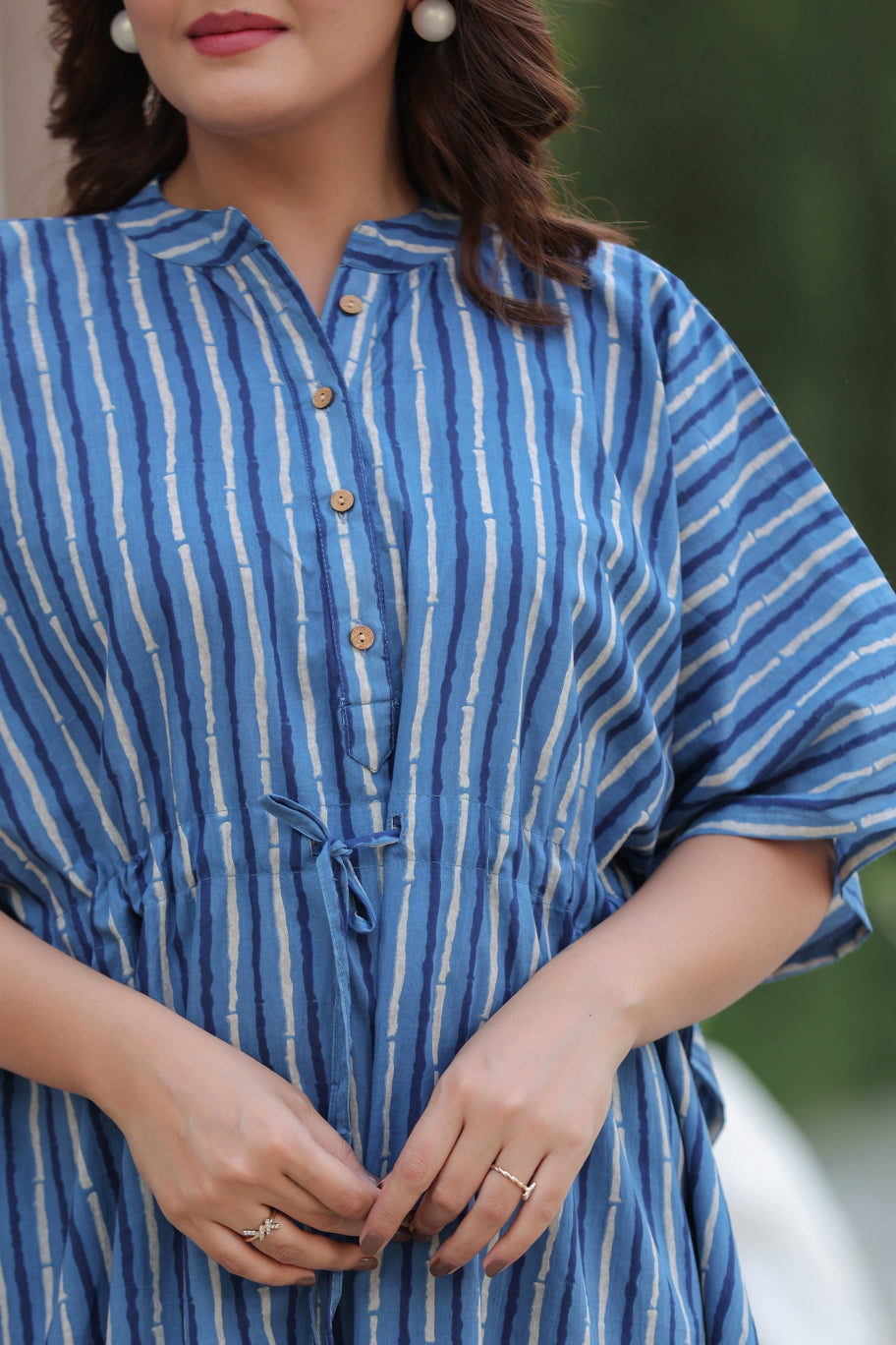 Indigo Stripes Cotton Kaftan ( One-Size )