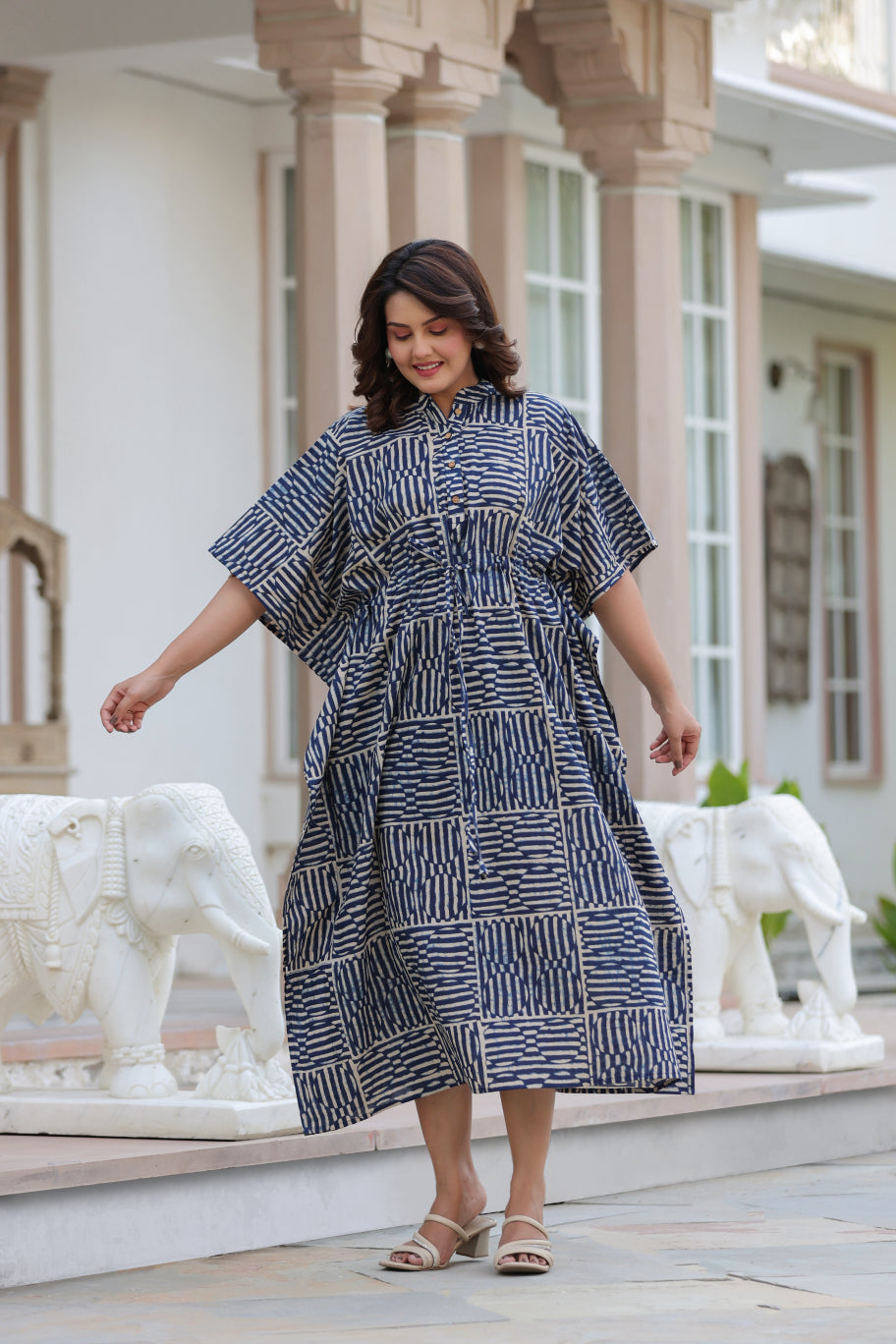 Indigo Maze Cotton Kaftan ( One-Size )