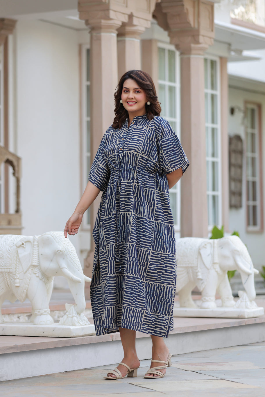 Indigo Maze Cotton Kaftan ( One-Size )