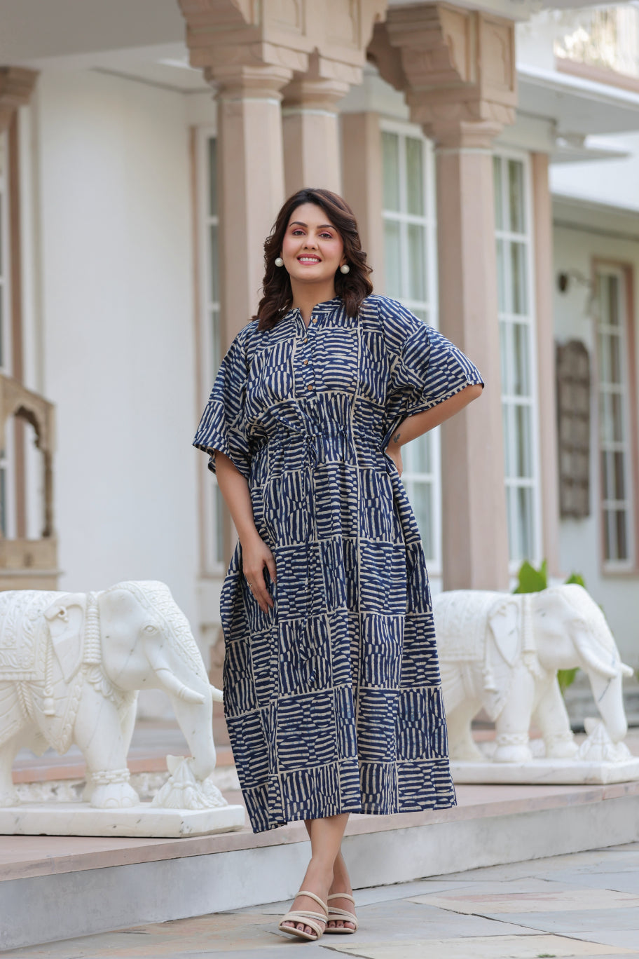 Indigo Maze Cotton Kaftan ( One-Size )