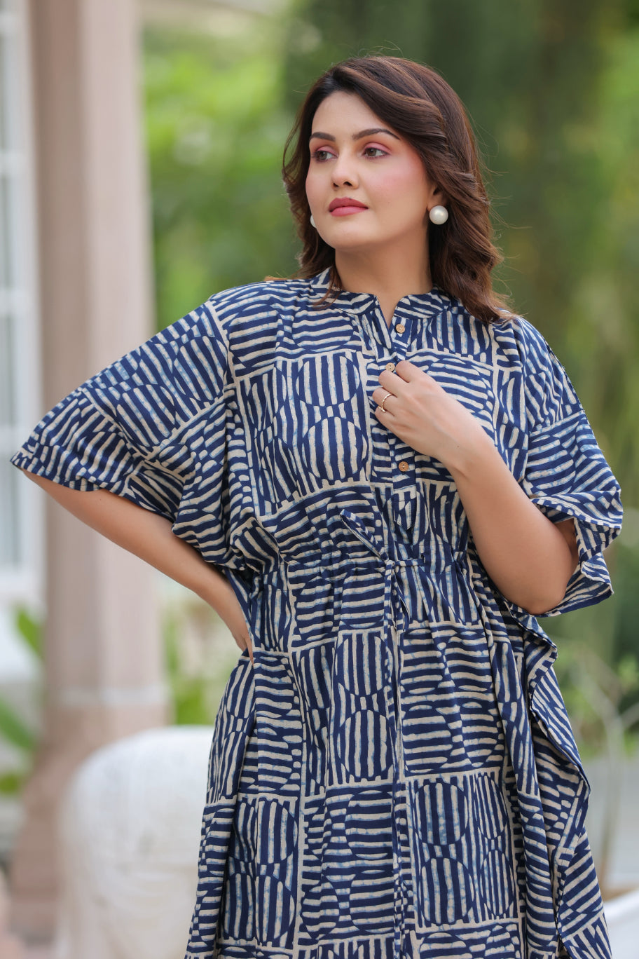 Indigo Maze Cotton Kaftan ( One-Size )