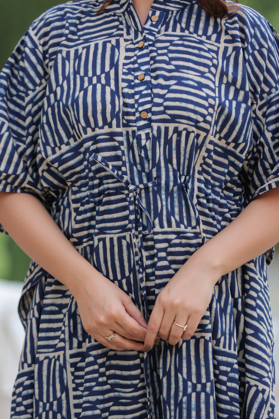 Indigo Maze Cotton Kaftan ( One-Size )