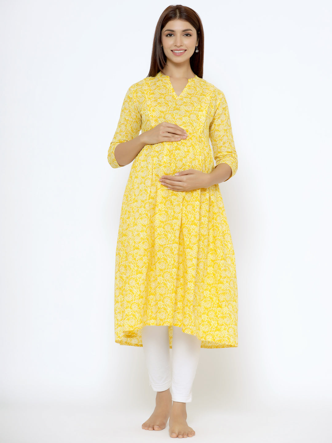 Yellow Sunshine Cotton Maternity - Nursing Kurta