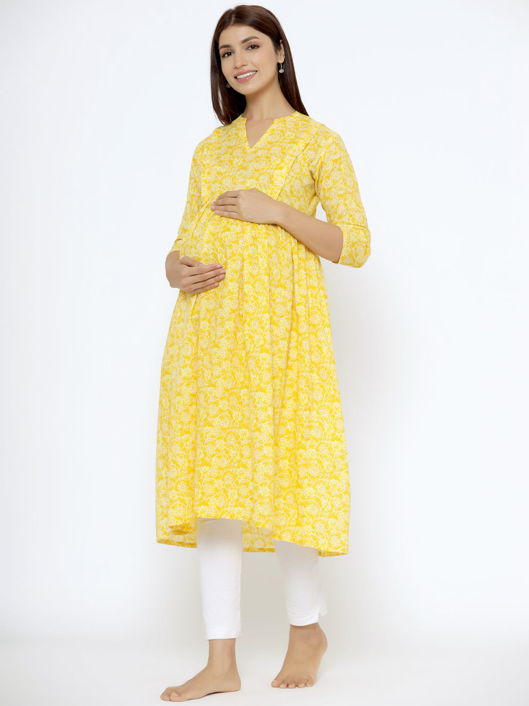 Yellow Sunshine Cotton Maternity - Nursing Kurta
