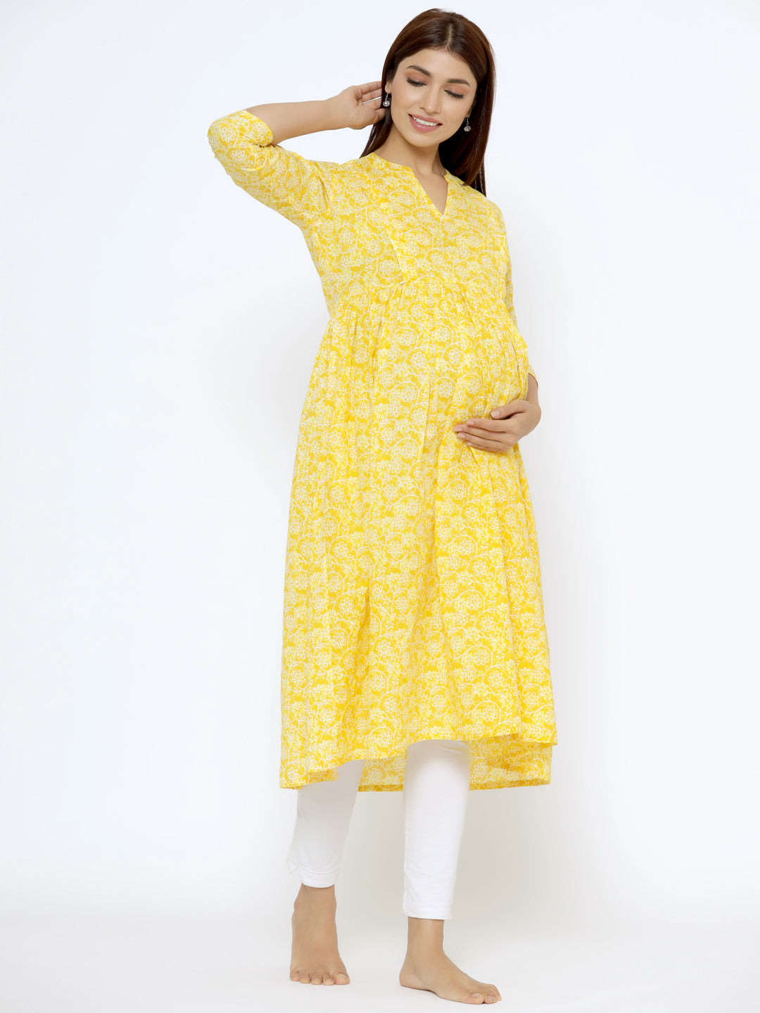 Yellow Sunshine Cotton Maternity - Nursing Kurta