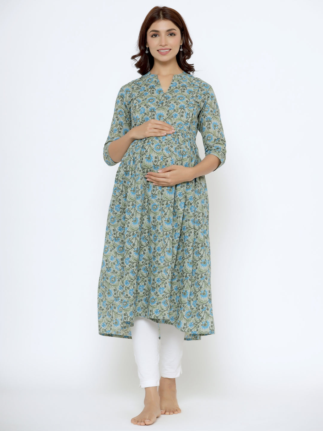 Ash Grey Cotton Maternity - Nursing Kurta