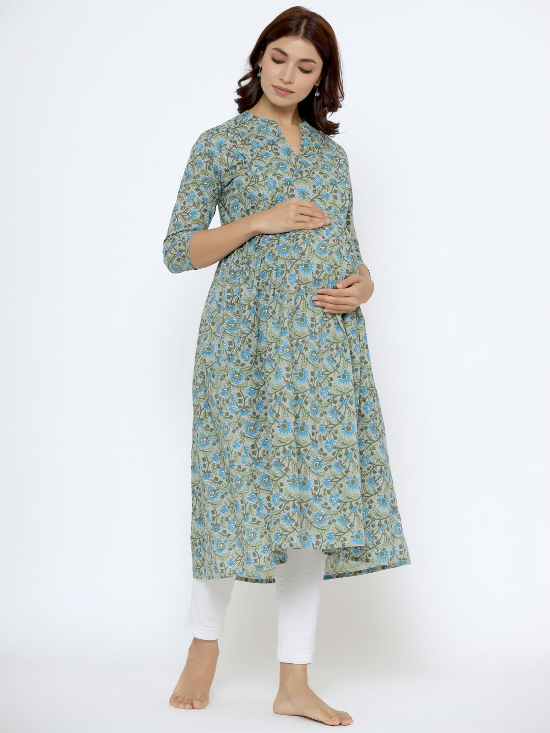 Ash Grey Cotton Maternity - Nursing Kurta