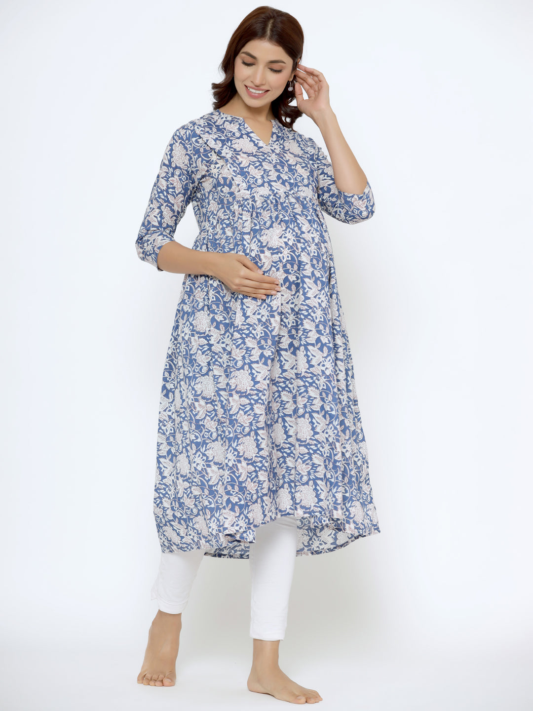 Persian Blue Cotton Maternity - Nursing Kurta