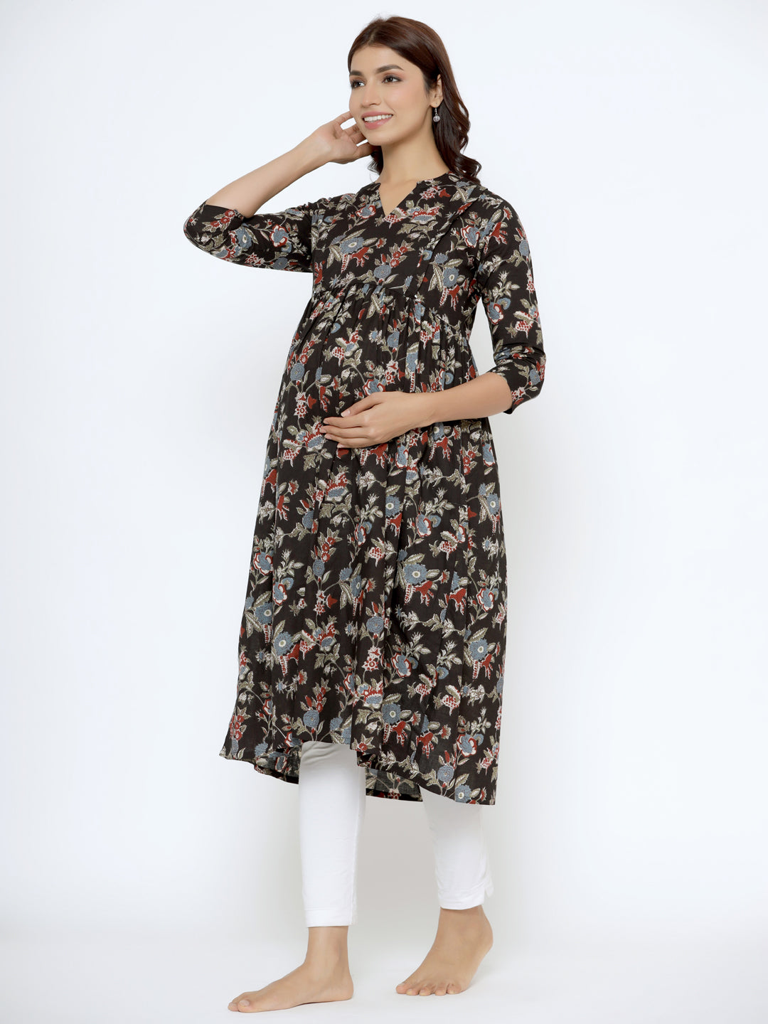 Midnight Jaal Cotton Maternity - Nursing Kurta