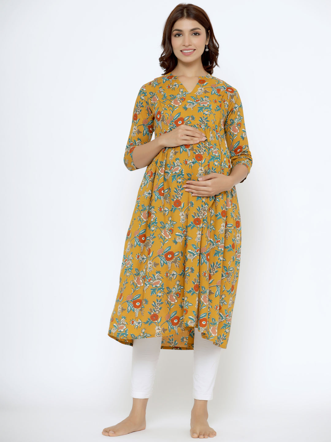 Goldenrod Jaal Cotton Maternity - Nursing Kurta