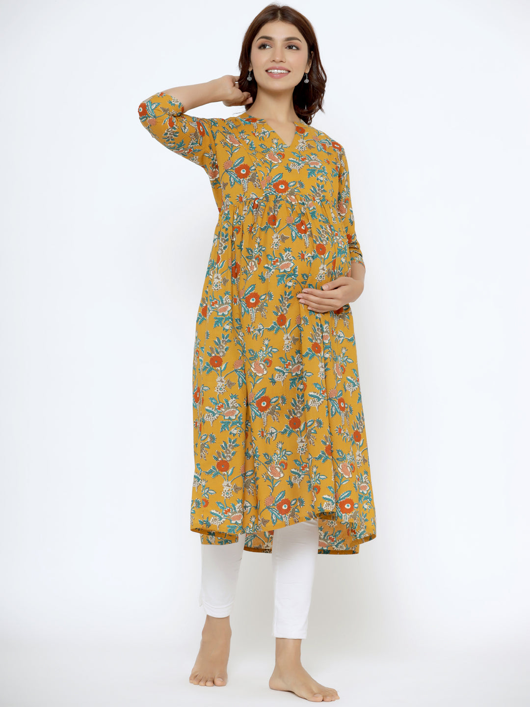 Goldenrod Jaal Cotton Maternity - Nursing Kurta