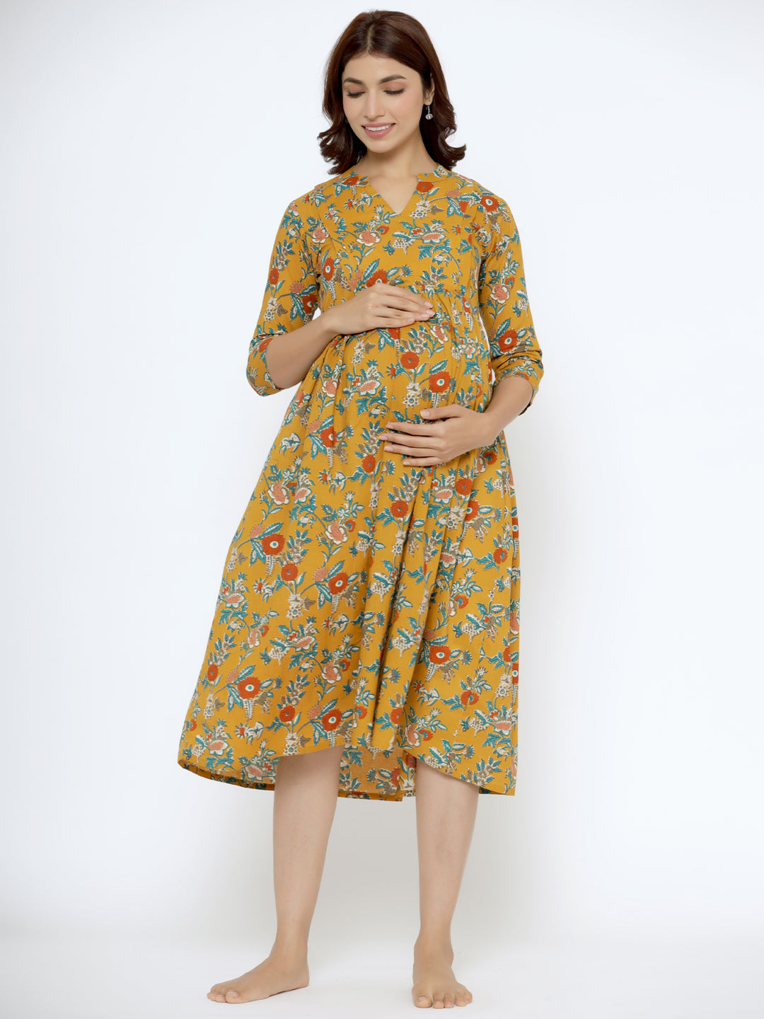 Goldenrod Jaal Cotton Maternity - Nursing Kurta