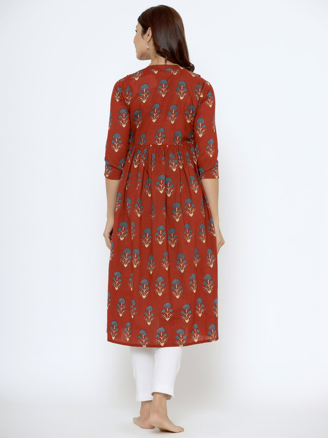 Burnt Maroon Boota Cotton Maternity - Nursing Kurta