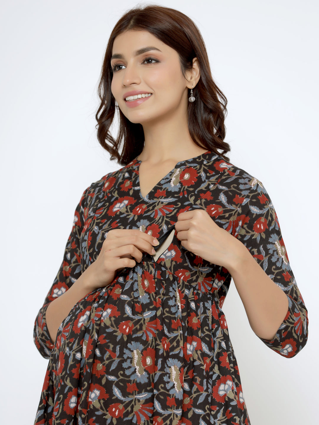Midnight Floral Cotton Maternity - Nursing Kurta