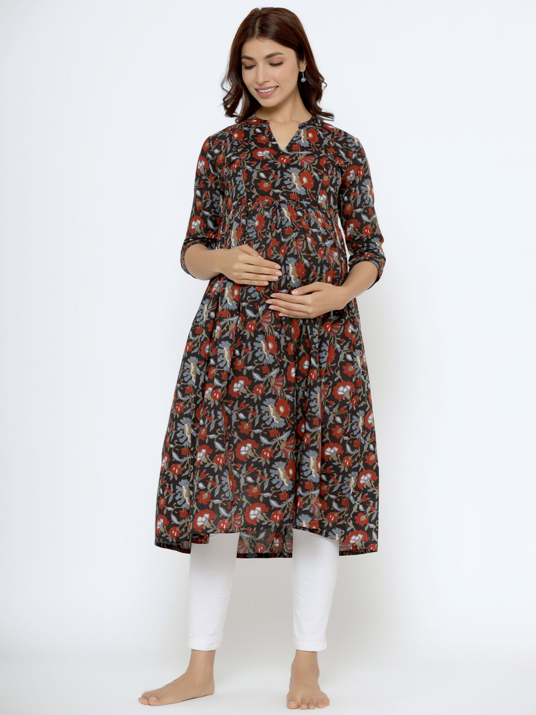 Midnight Floral Cotton Maternity - Nursing Kurta