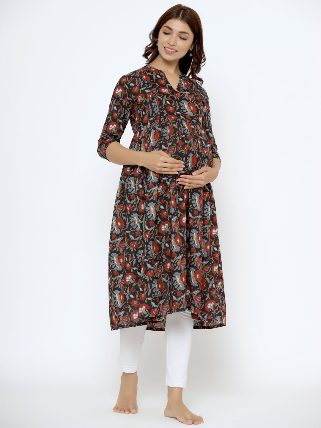 Midnight Floral Cotton Maternity - Nursing Kurta