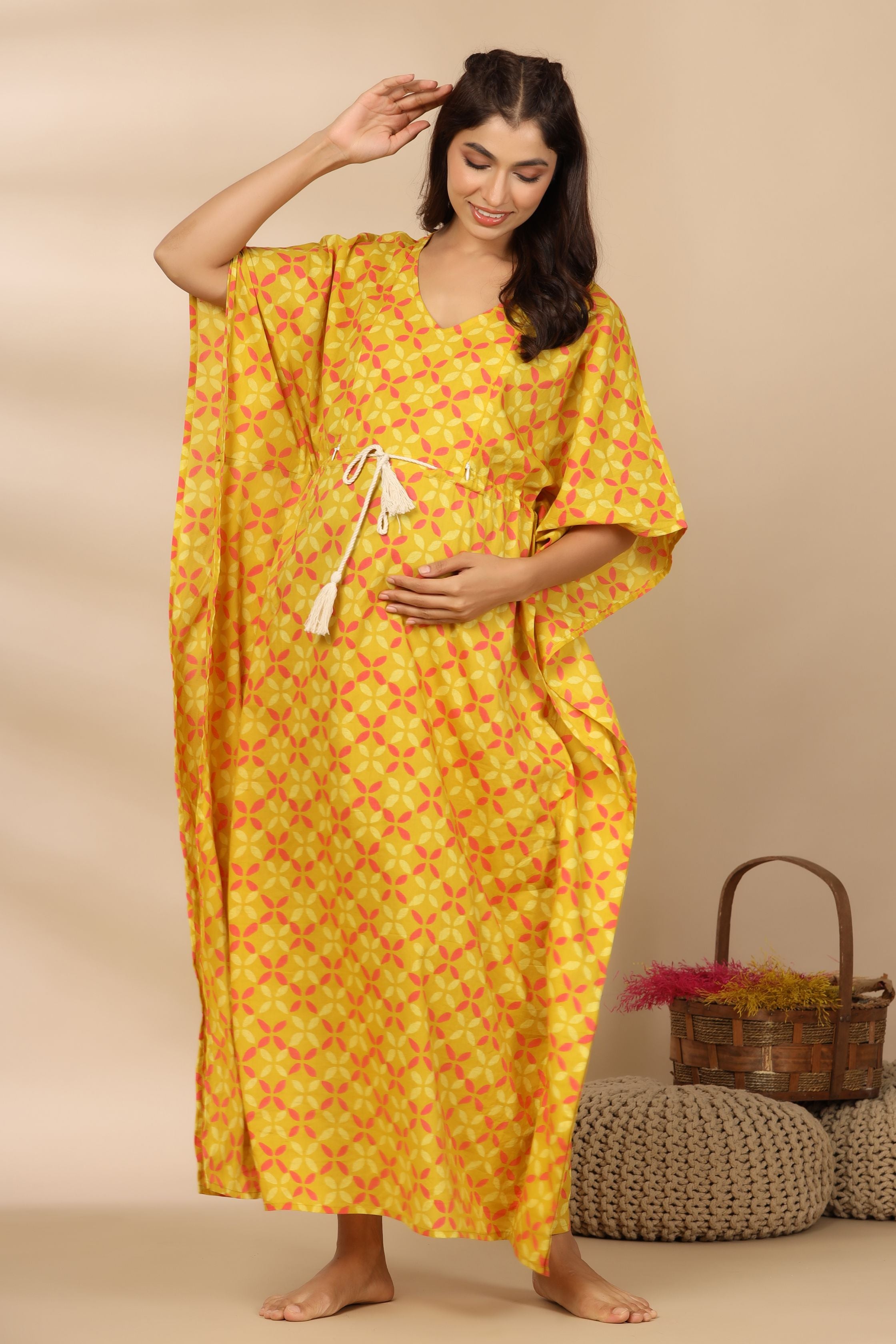 Titanium Abstract Cotton Maternity - Nursing Kaftan ( One-Size )