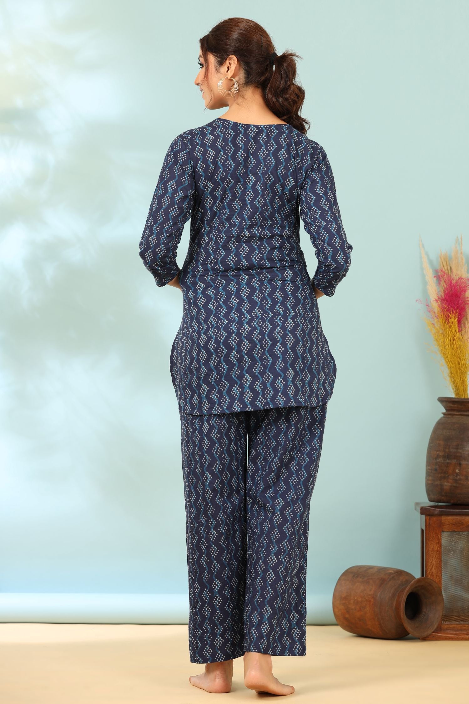 Prussian Blue Cotton Maternity - Nursing Co-ord Set