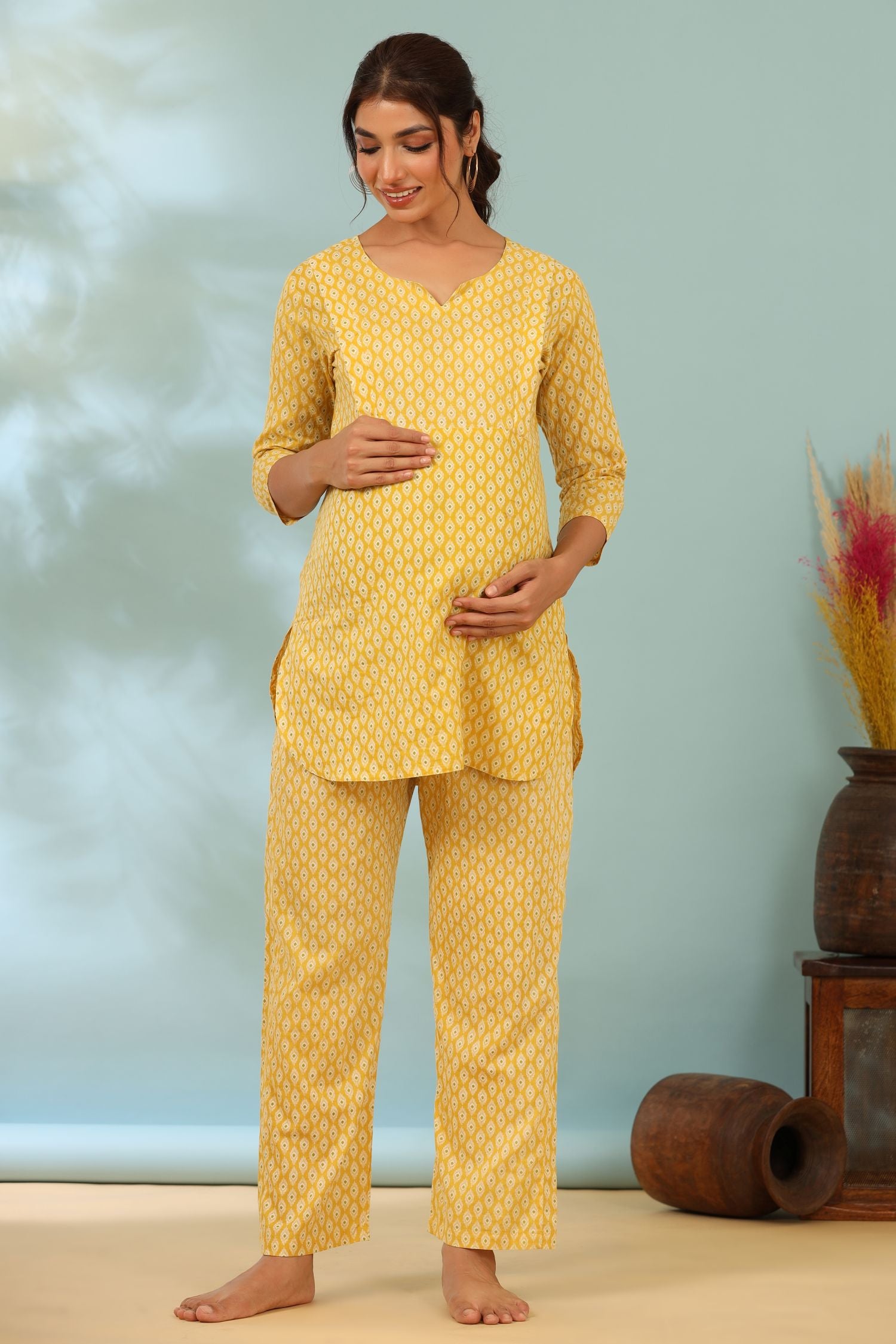 Lemon Yellow Cotton Maternity - Nursing Co-ord Set