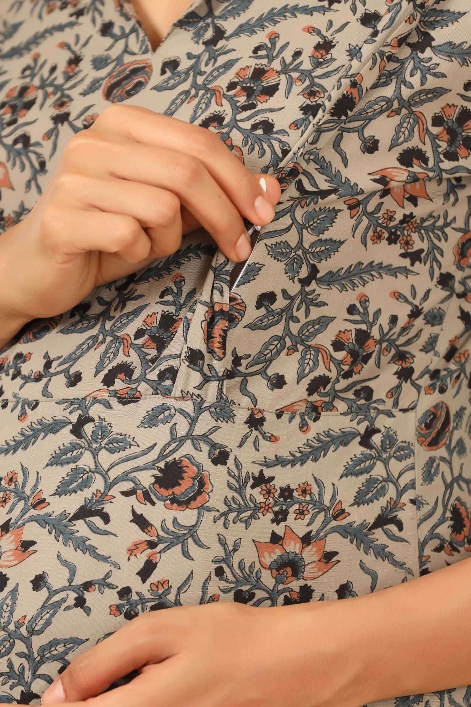 Cloud Grey Jaal Cotton Maternity - Nursing Co-ord Set