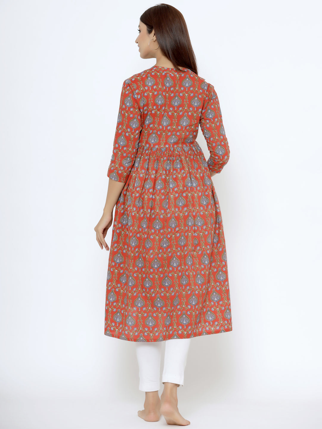 Crimson Red Cotton Maternity - Nursing Kurta