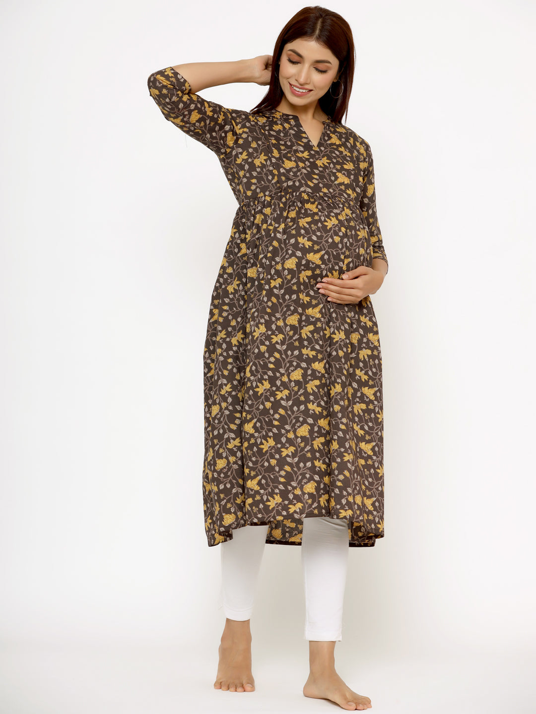 Cinnamon Jaal Cotton Maternity - Nursing Kurta