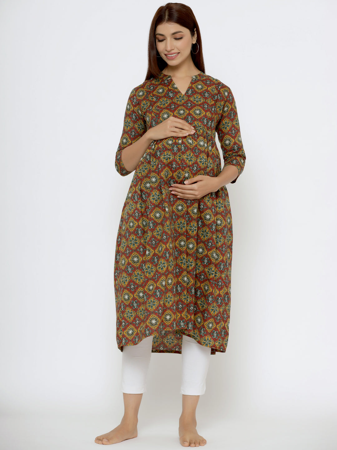 Goldrush Ajrakh Cotton Maternity - Nursing Kurta