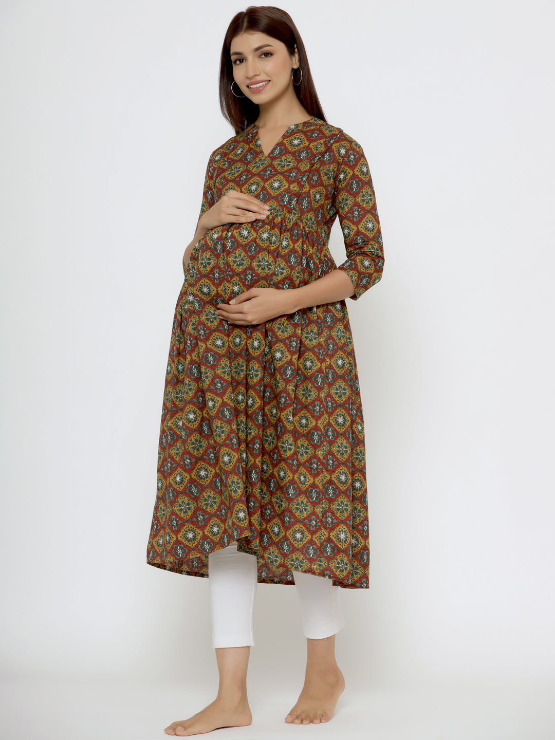 Goldrush Ajrakh Cotton Maternity - Nursing Kurta