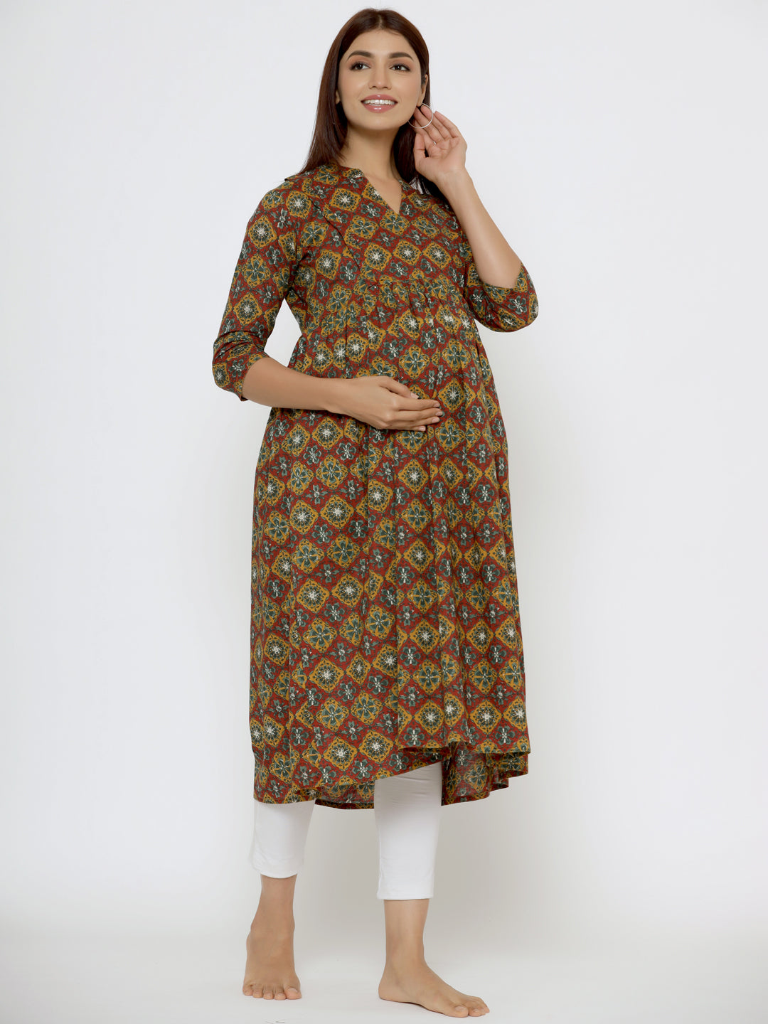 Goldrush Ajrakh Cotton Maternity - Nursing Kurta
