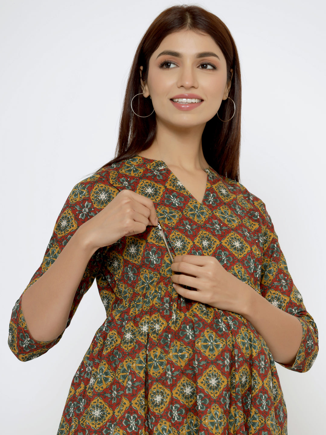 Goldrush Ajrakh Cotton Maternity - Nursing Kurta