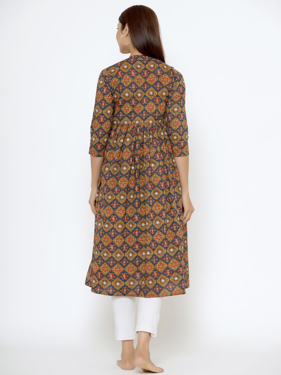 Blooming Blue Ajrakh Cotton Maternity - Nursing Kurta