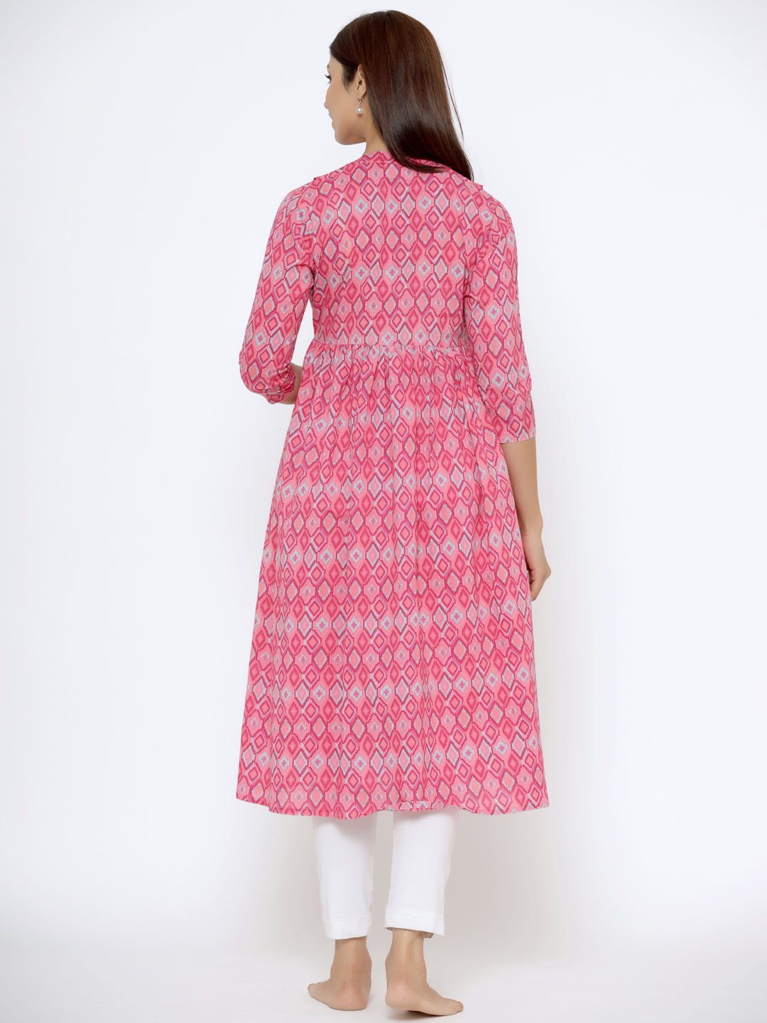 Flamingo Pink Ikkat Cotton Maternity - Nursing Kurta