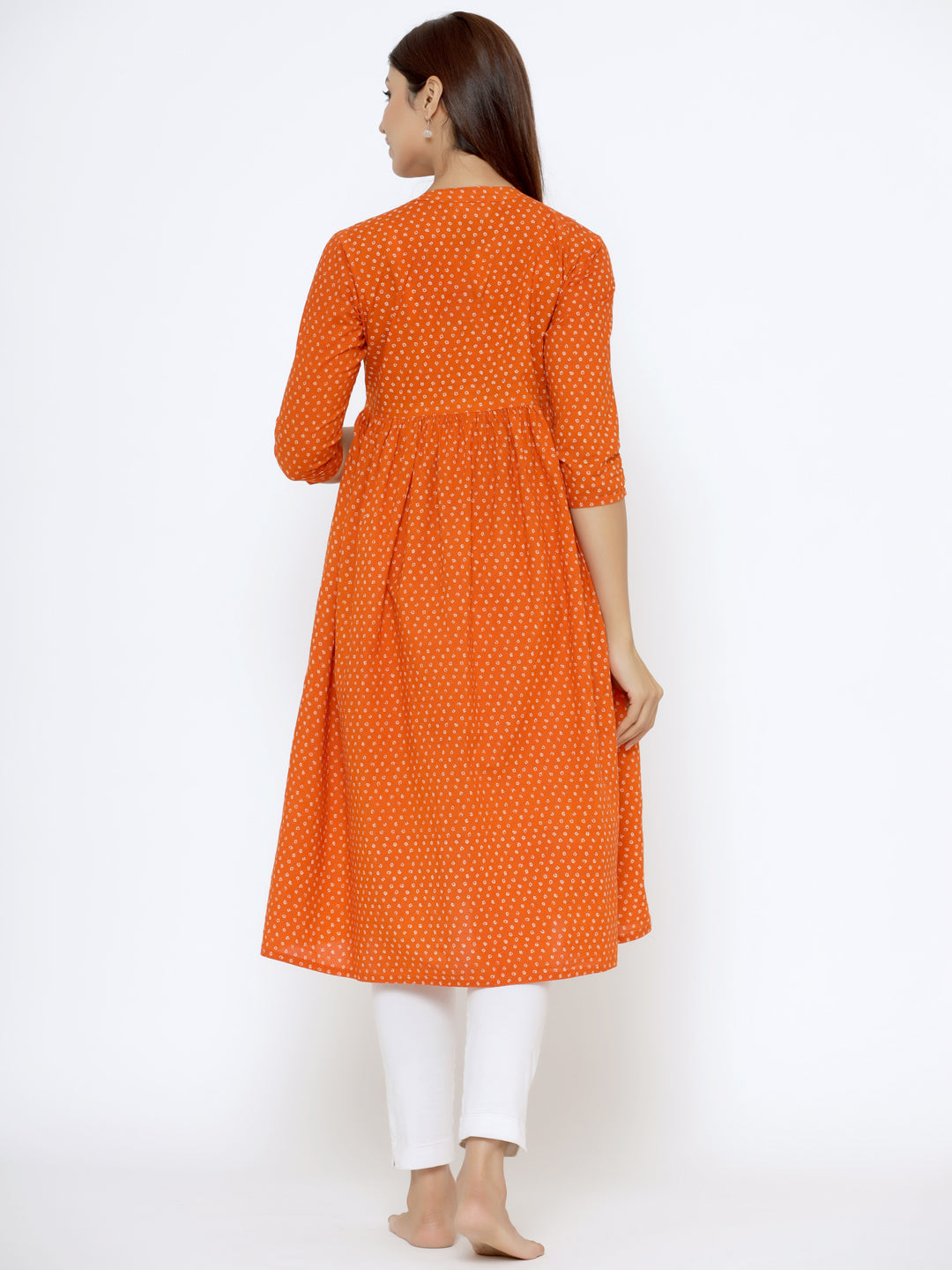 Bright Tangerine Bandhani Cotton Maternity - Nursing Kurta