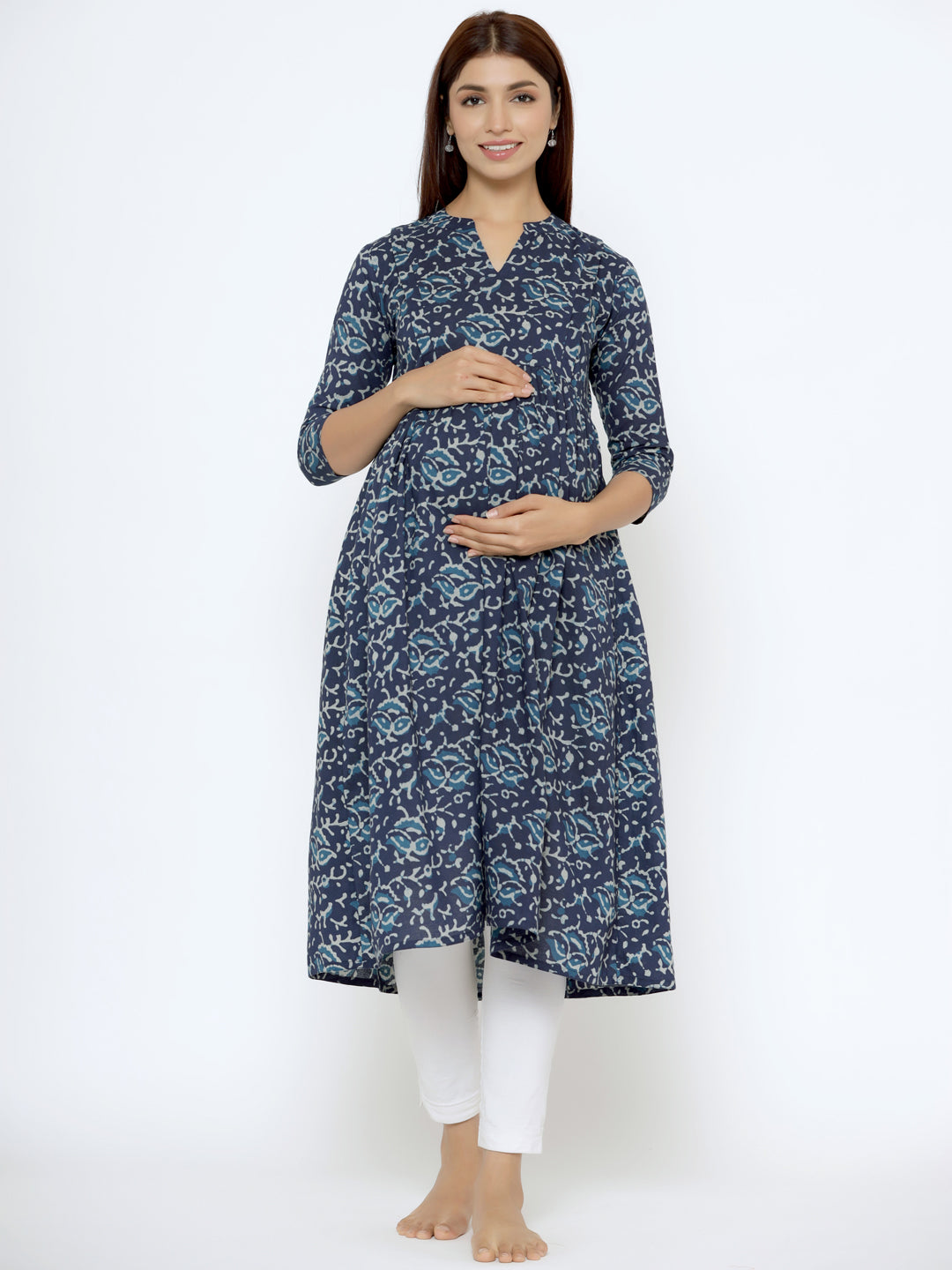 Deep Indigo Cotton Maternity - Nursing Kurta