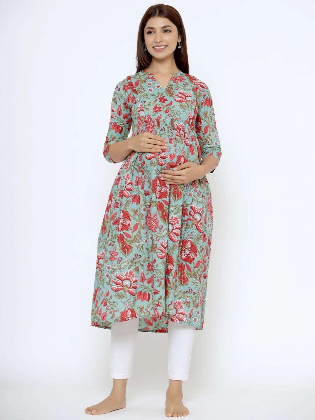 Aqua Marine Cotton Maternity - Nursing Kurta