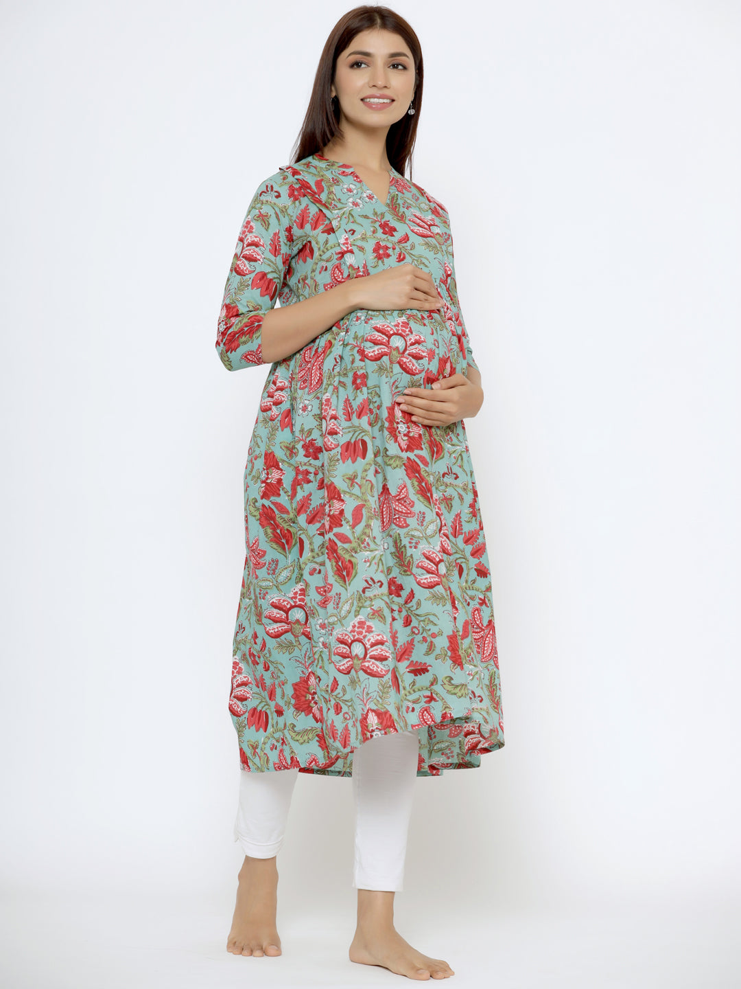 Aqua Marine Cotton Maternity - Nursing Kurta
