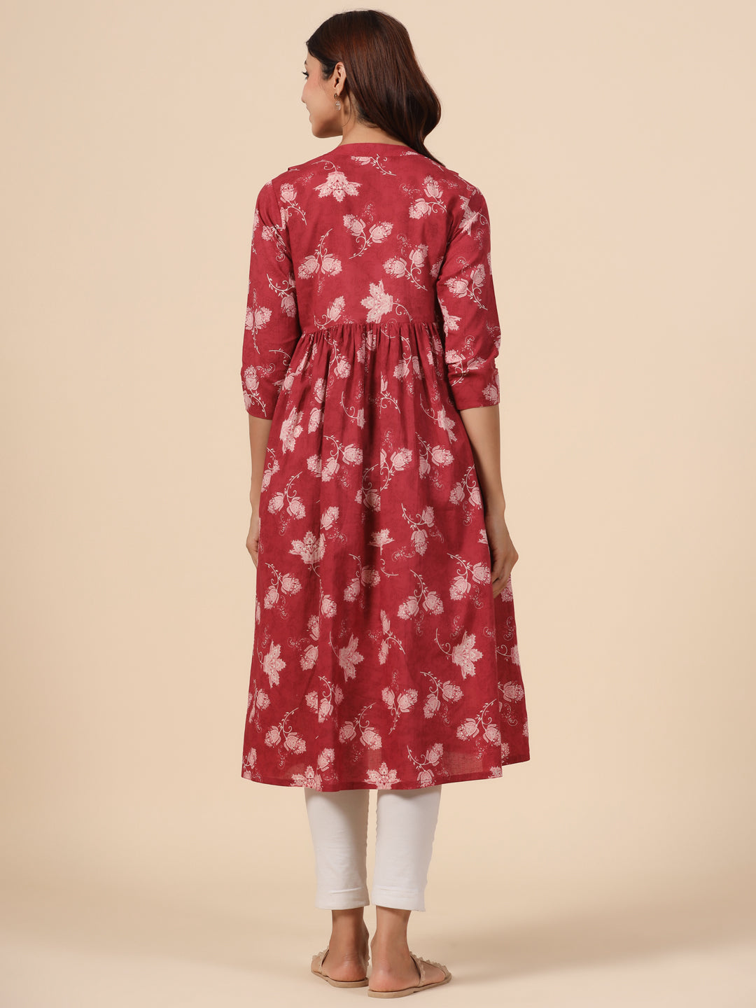 Antique Ruby Floral Cotton Maternity - Nursing Kurta