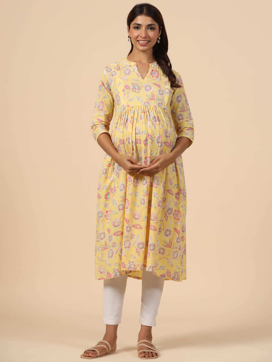 Yellow Florocent Cotton Maternity - Nursing Kurta