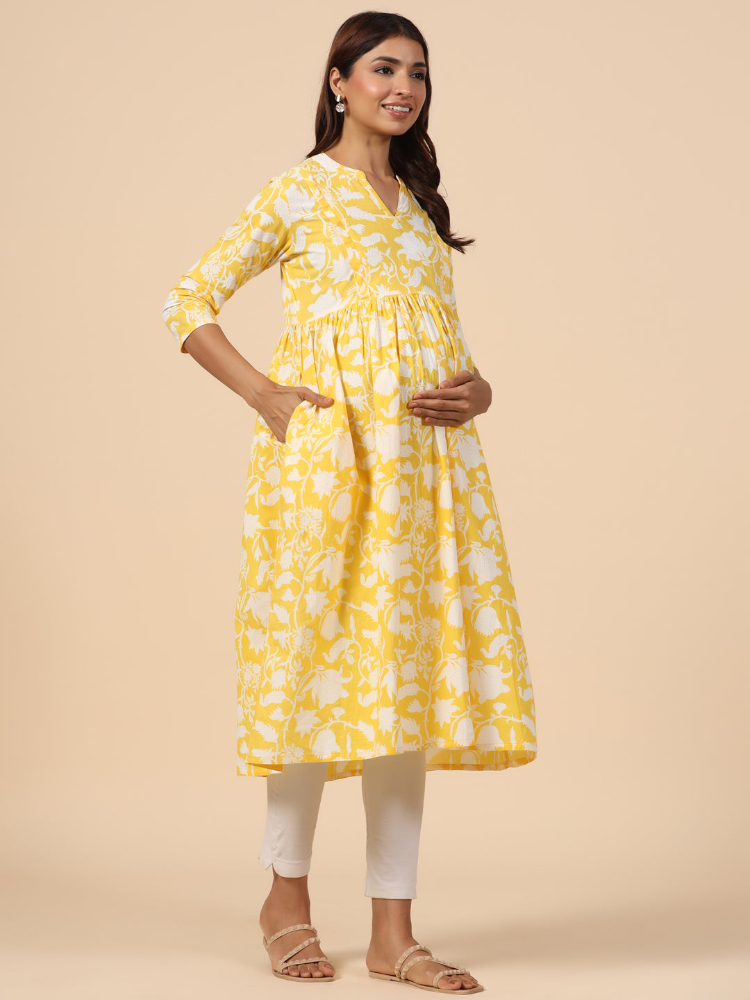 Sunkissed Yellow Floral Cotton Maternity - Nursing Kurta