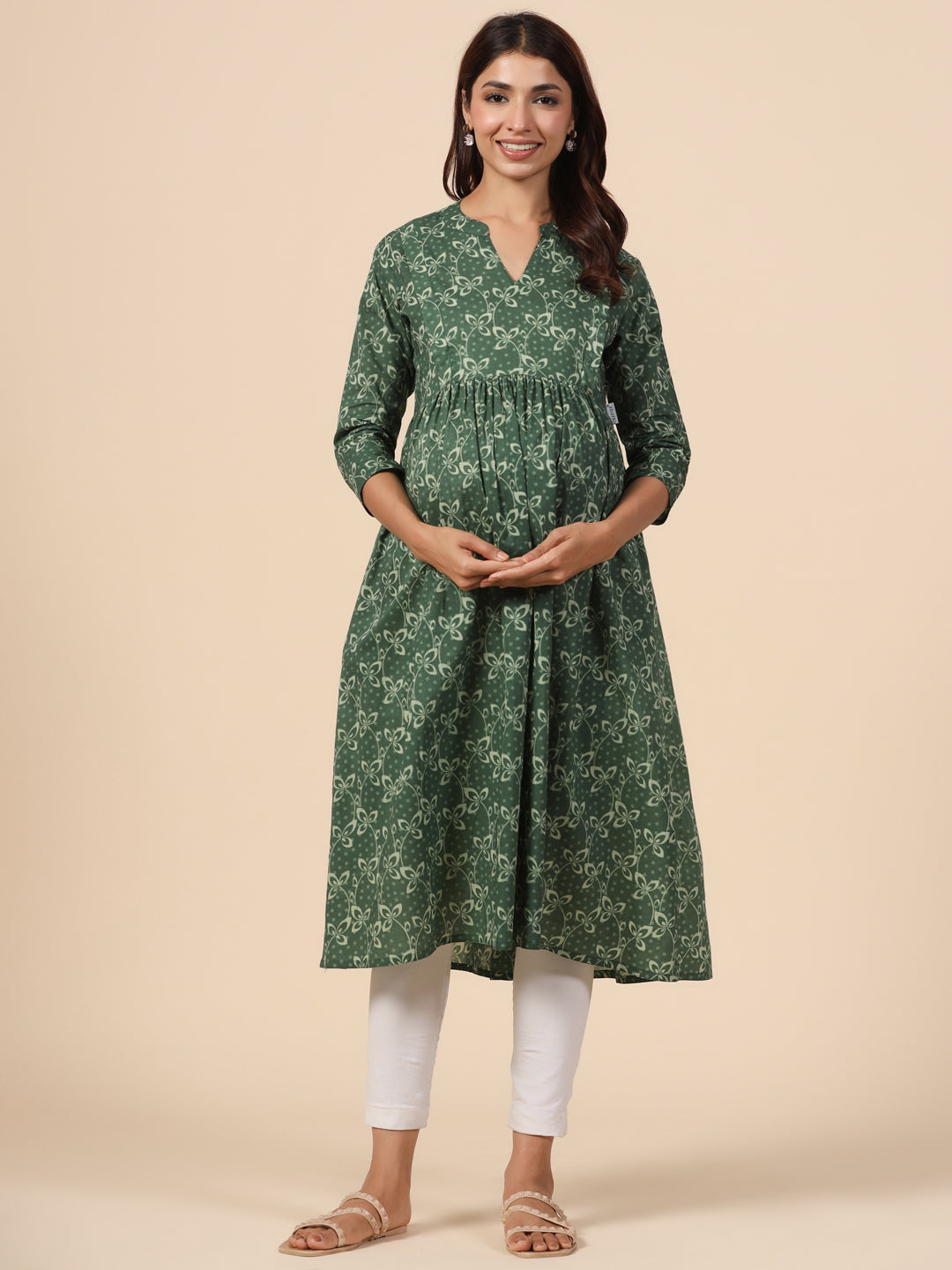 Basil Leaf Cotton Maternity - Nursing Kurta