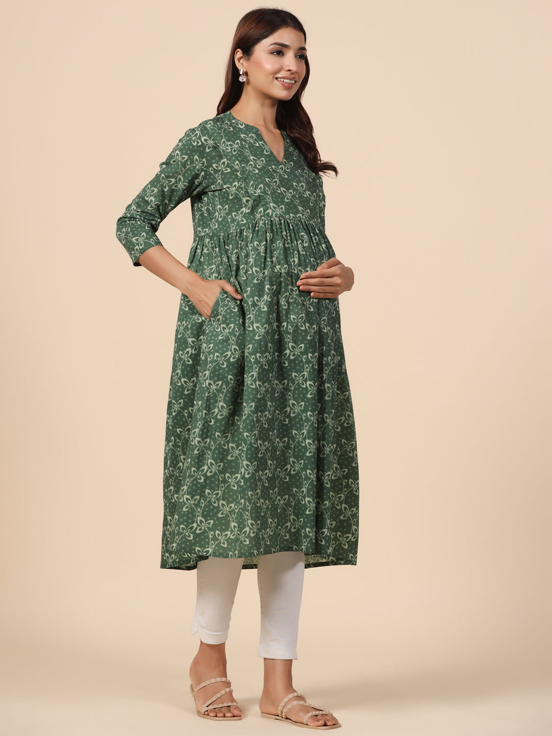 Basil Leaf Cotton Maternity - Nursing Kurta