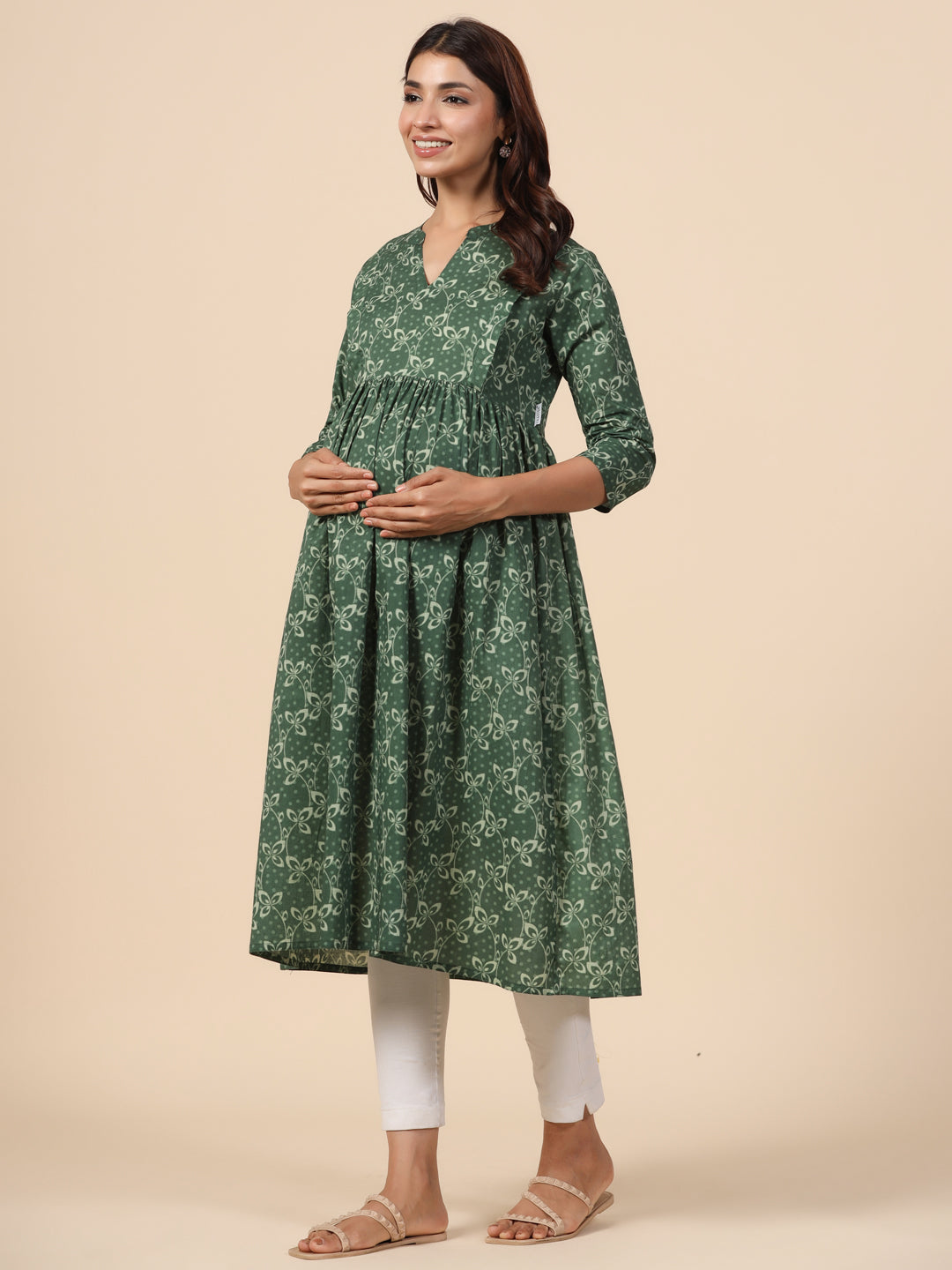 Basil Leaf Cotton Maternity - Nursing Kurta