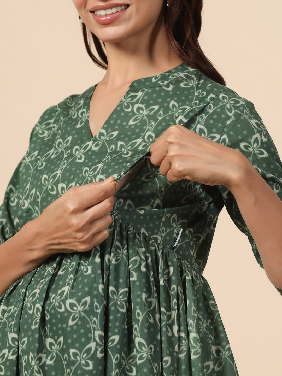 Basil Leaf Cotton Maternity - Nursing Kurta