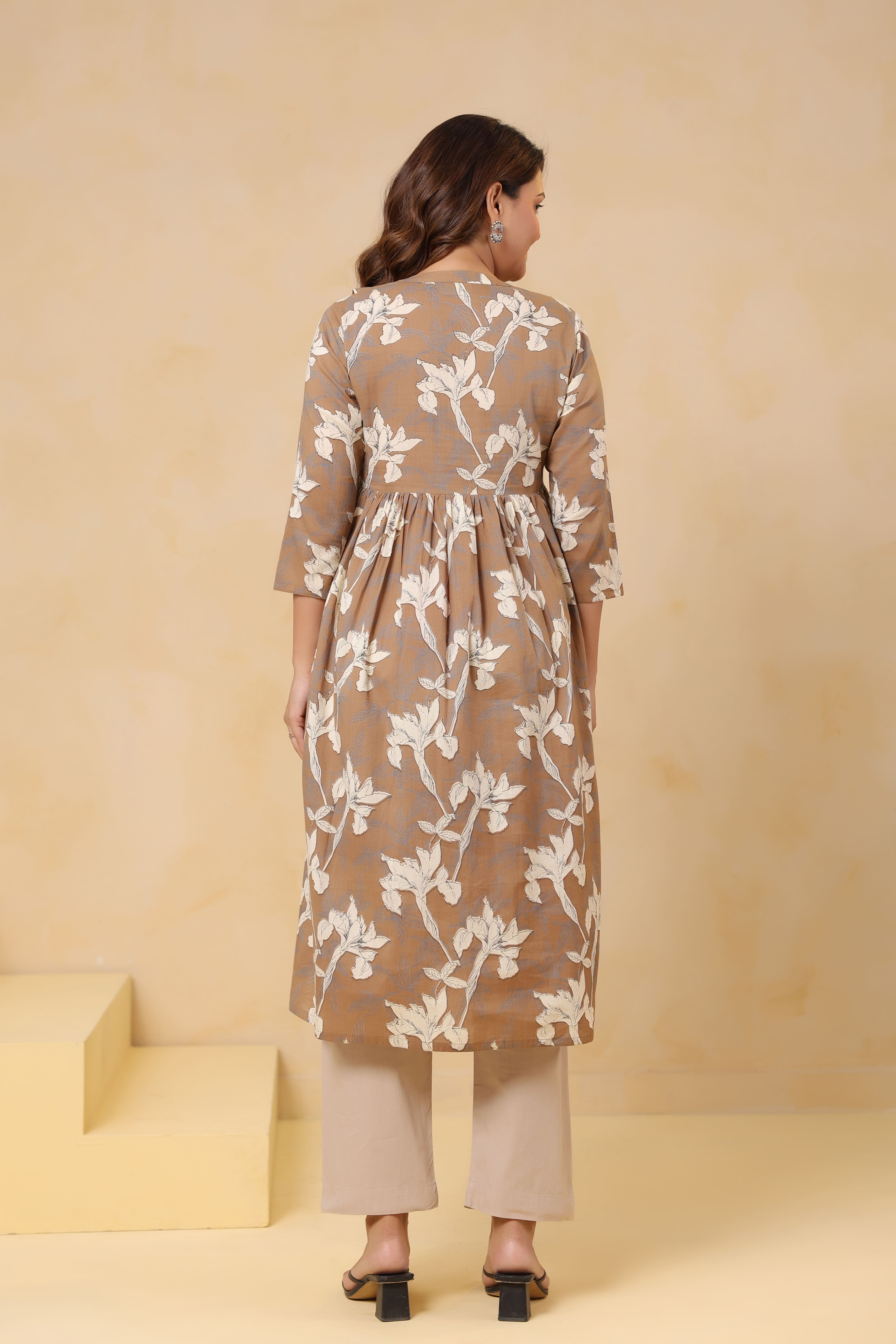 Latte Leaf Cotton Maternity - Nursing Kurta