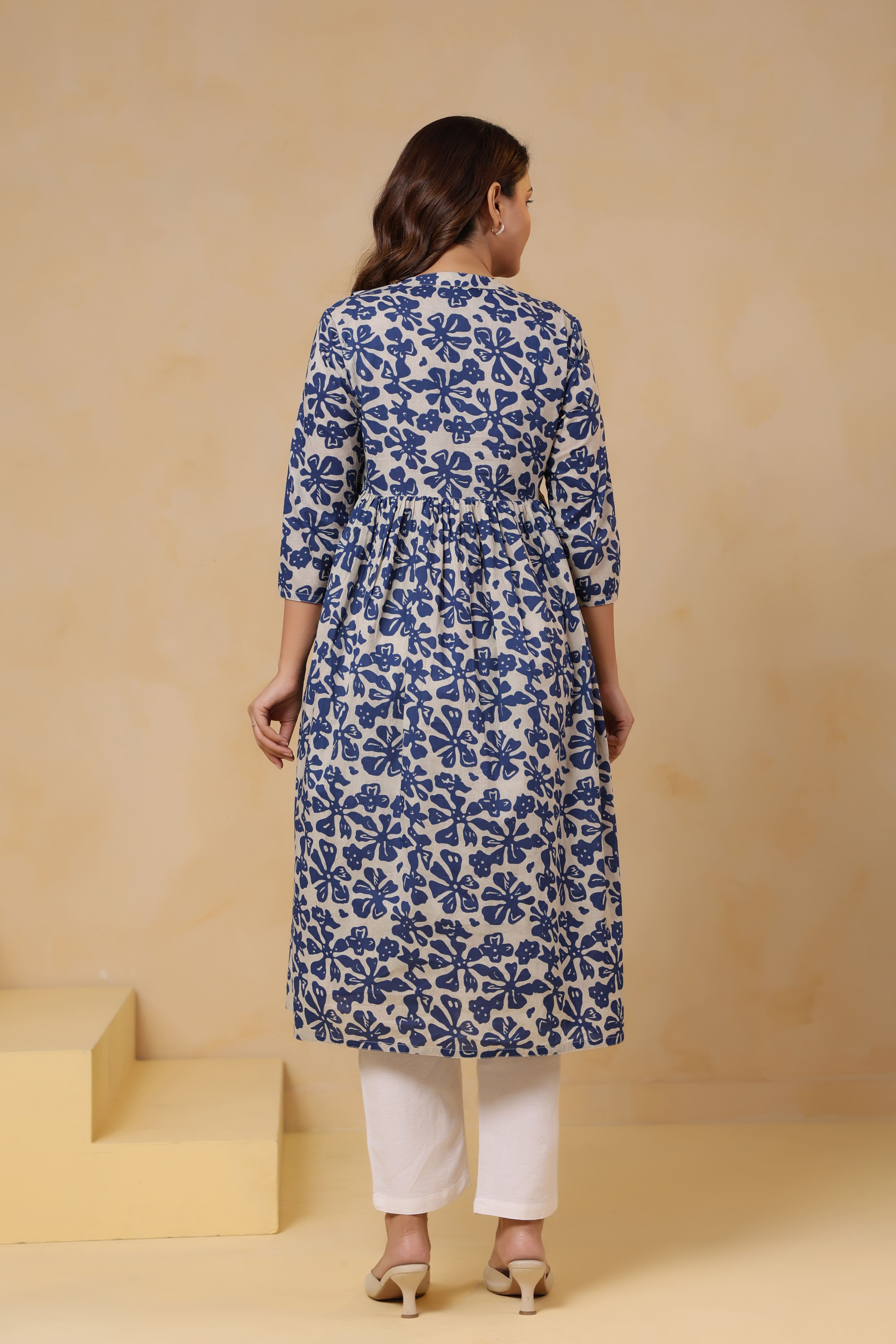 Indigo Ditsy Cotton Maternity - Nursing Kurta