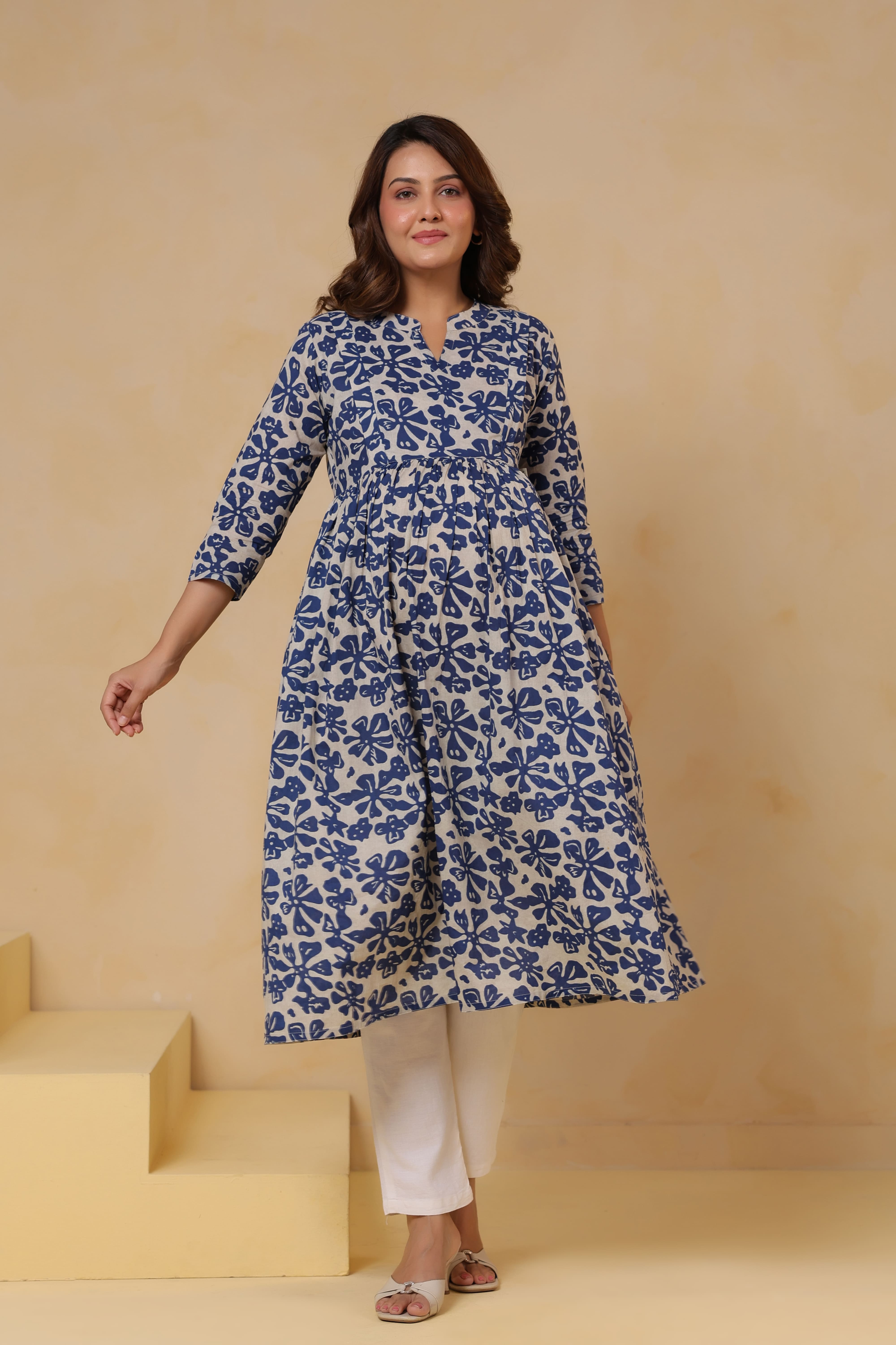 Indigo Ditsy Cotton Maternity - Nursing Kurta