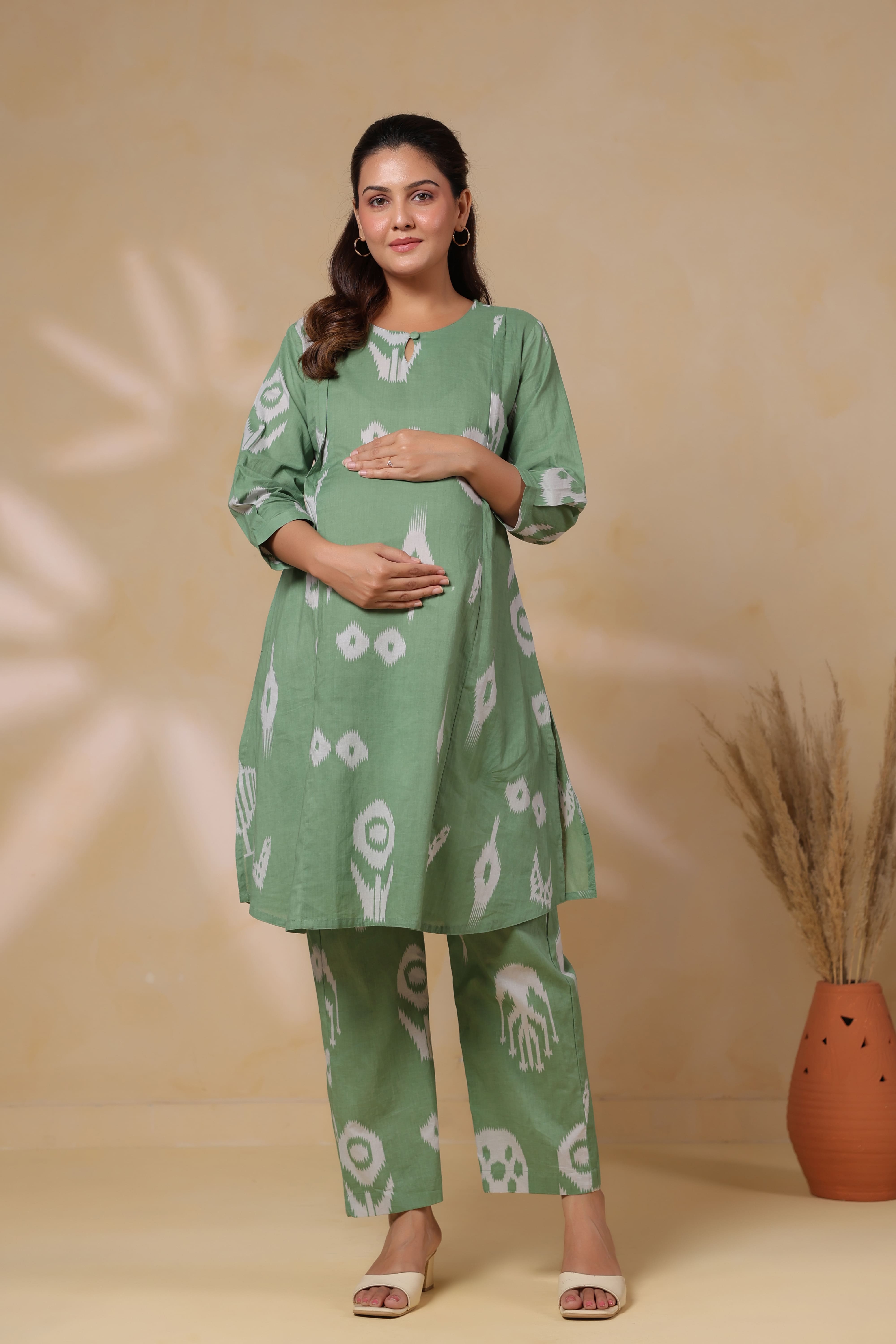 Sage Classic Ikat Cotton Maternity - Nursing Co-ord Set